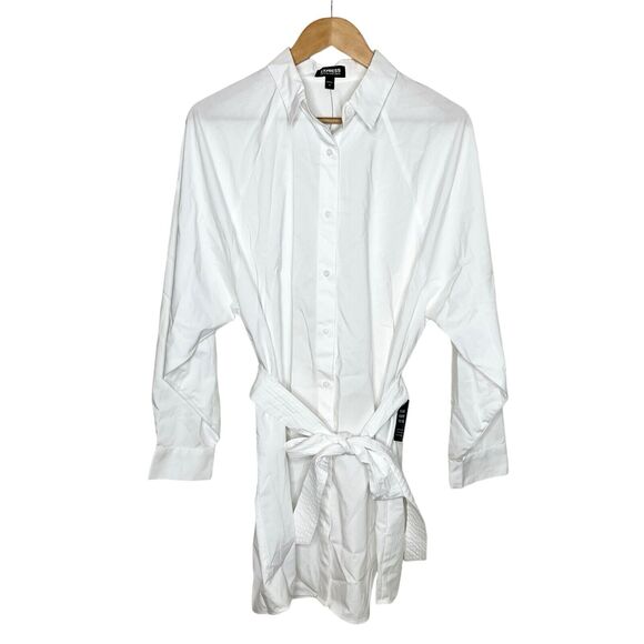 Express Dresses & Skirts - Express Portofino Shirt Dress White Womens M Belted Mini Short Poplin Cotton